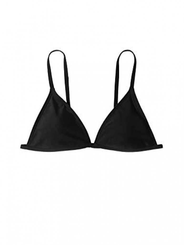 Women's Spaghetti Strap Triangle Bikini Top Solid Removable Padding Swim Tops 