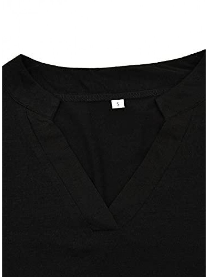 Womens 3/4 Roll Sleeve Tops V Neck Tee Casual Elegant Henley Shirts 