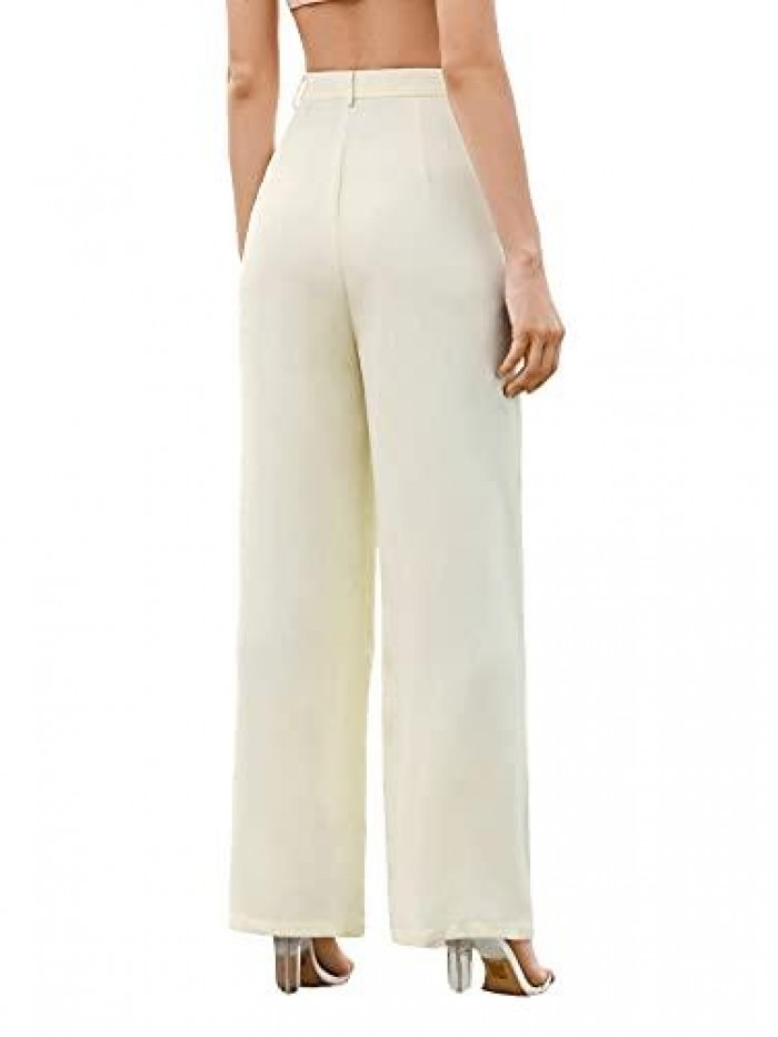 Women's Elegant High Waist Solid Long Pants Office Trousers 