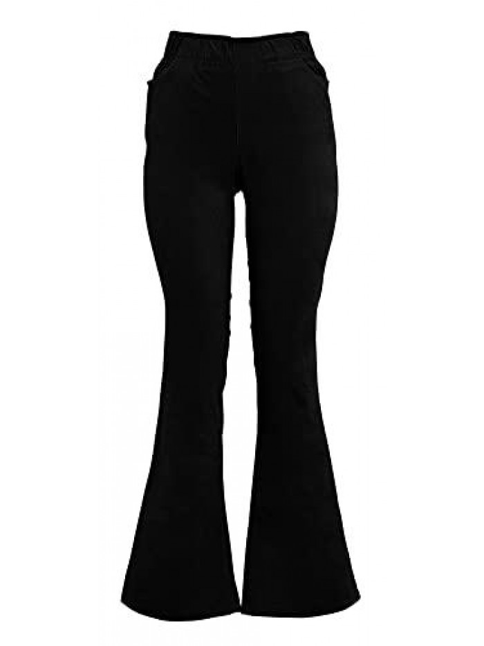 Pull on Corduroy Flare Pants Elastic Waist Classic Stretchy Comfy Soft Pants Trousers 
