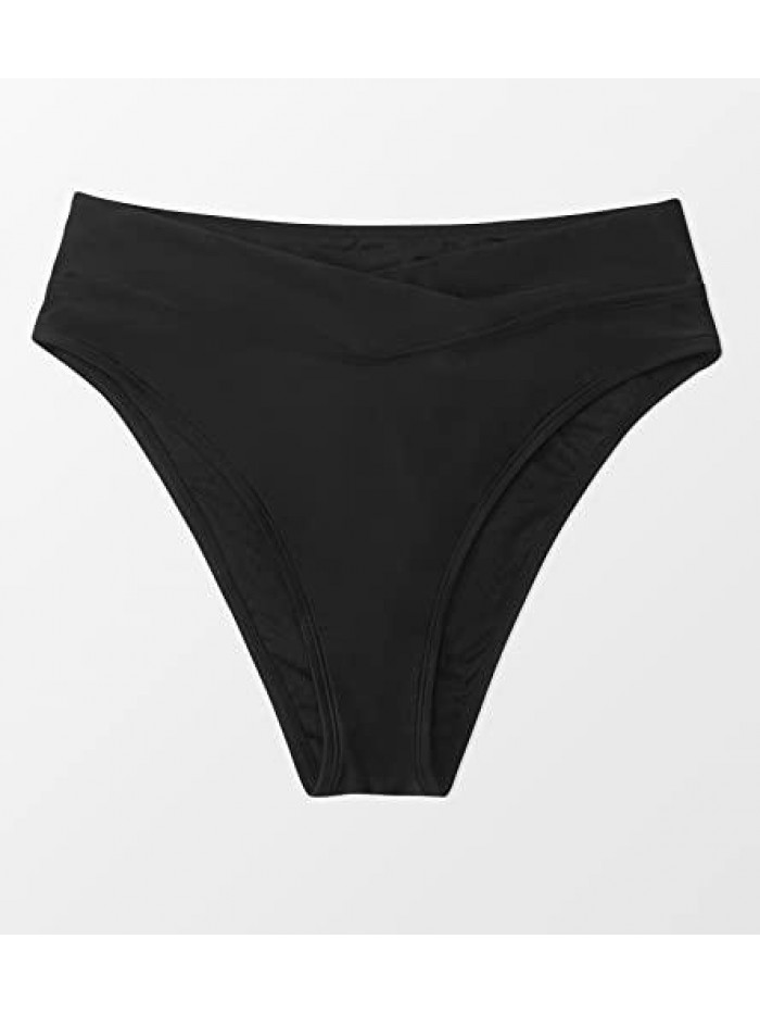 Women's Bikini Swimsuit Black High Waisted High Cut Cheeky Bikini Bottom 