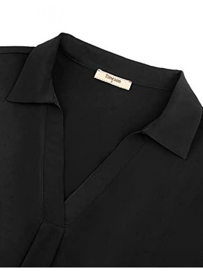 Women's V Neck Blouse 3/4 Sleeve Tunic Tops Ladies Work Shirts 