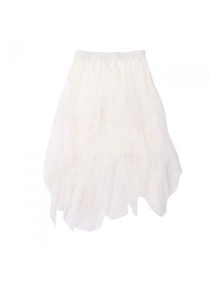 Irregular Tulle Midi Skirt A Line Tutu Skirt High Waist Underskirt Retro Half Tutu Skirt 
