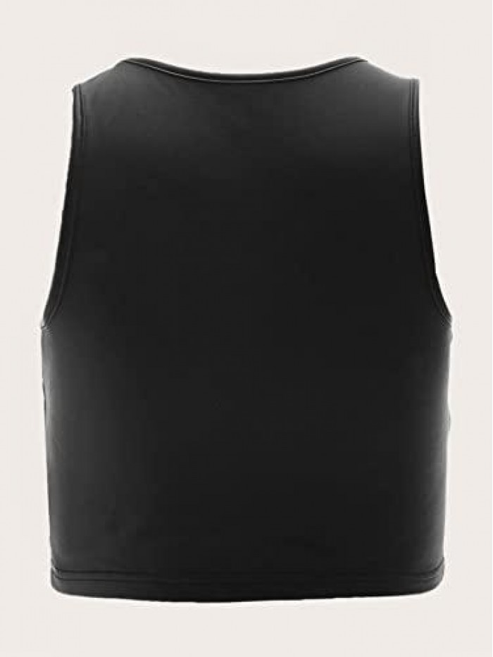 Women's Faux Leather V Neck Crop Tank Top PU Leather Vest 