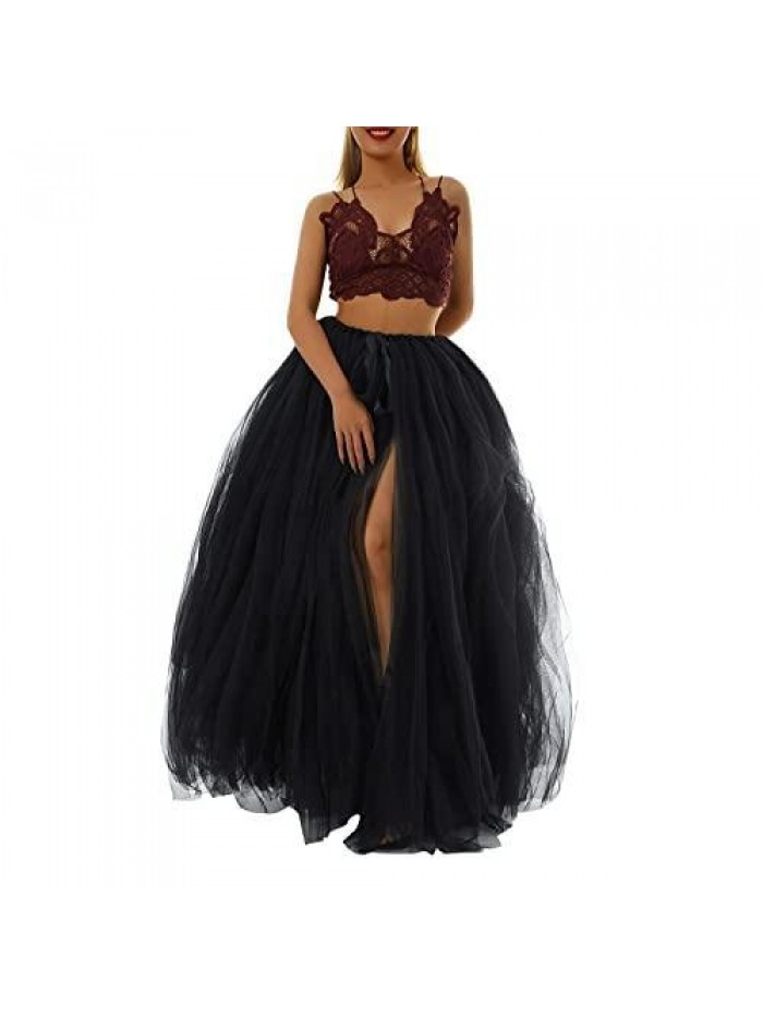 Tulle Tutu Long Skirt Tie Up Princess Bubble Skirt Ball Gown Photography Wedding Cocktail Party Banquet Wear 