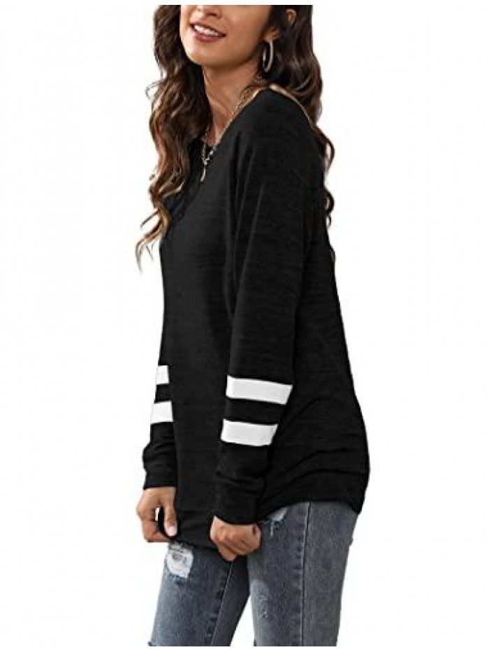 Sweatshirts for Women Crewneck Color Block Sweaters Long Sleeve Tunic Tops 