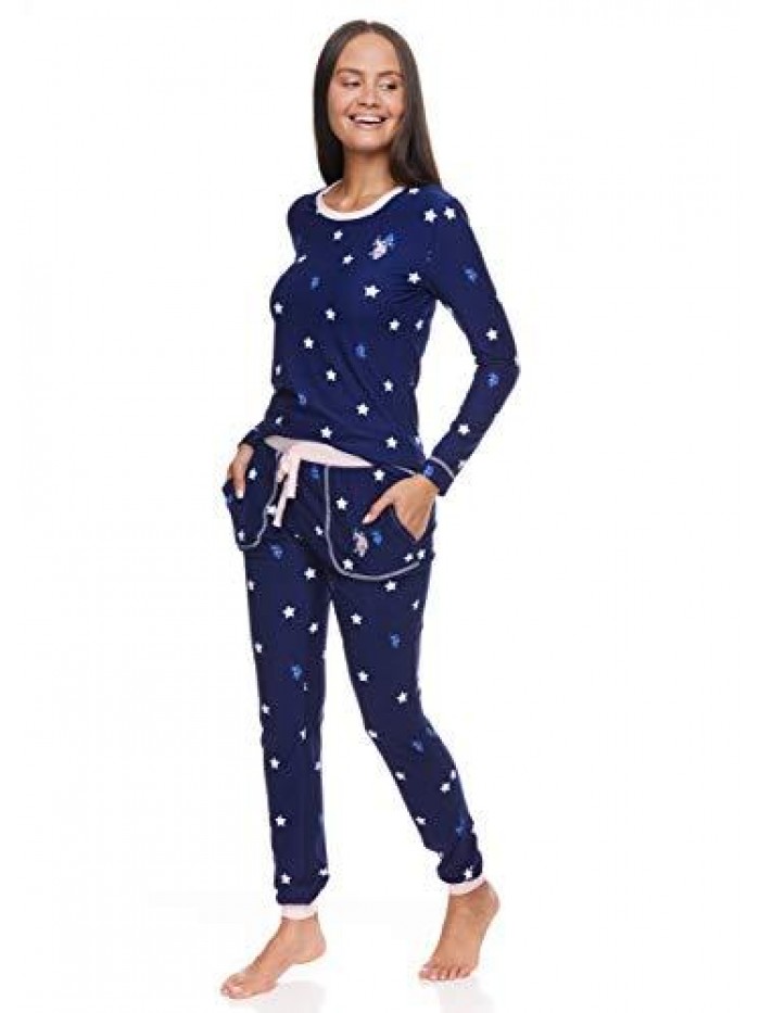 Polo Assn. Womens Pajamas Set with Pockets - Long Sleeve Shirt and Pajama Pants Loungewear Set 