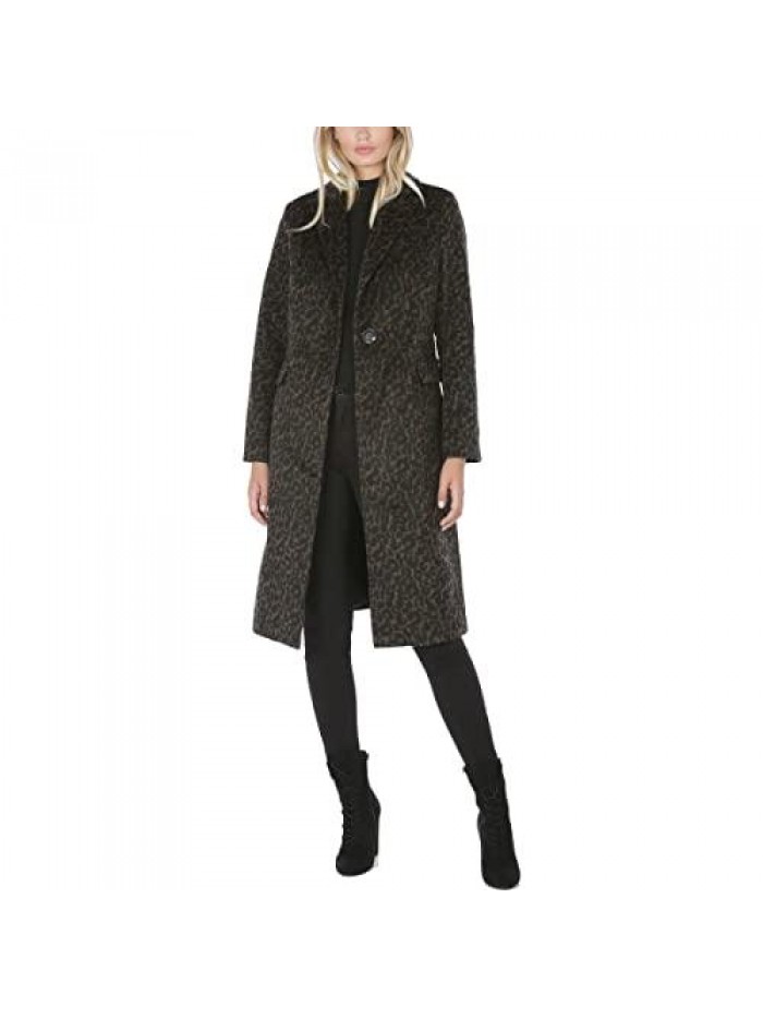 Women's Leopard Print Mid-Length Wool Blend Midi Coat 