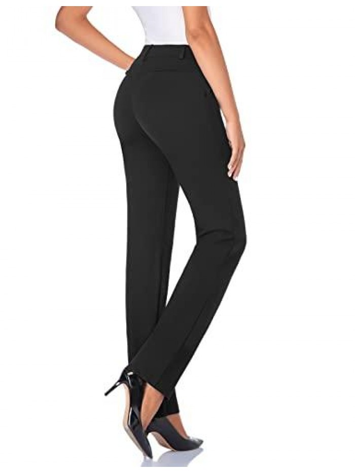 Women's 28''/30''/32''/34'' Stretchy Straight Dress Pants with Pockets Tall, Petite, Regular for Office Work Business 
