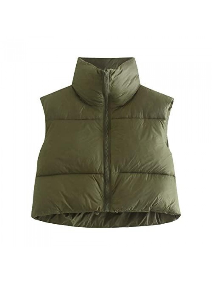 Women's Winter Crop Vest Lightweight Sleeveless Warm Outerwear Puffer Vest Padded Gilet 