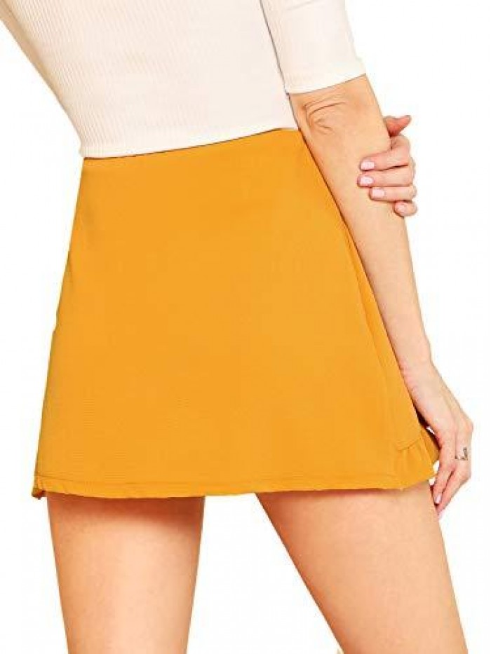 Women's Mid Waist Ruffle Wrap Skorts Asymmetrical Plain Skirt Shorts 