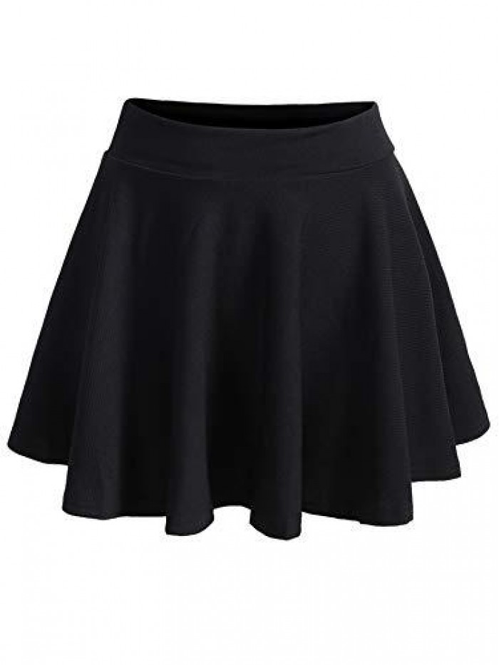 Women's Plus Size Stretchy Elastic Waist Flared Casual Mini Skater Skirt 