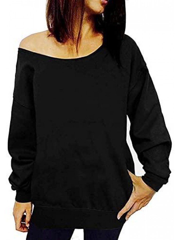 Women's Off Shoulder Casual Sweatshirt Pullover Long Sleeve Slouchy Shirt Top Blouse 