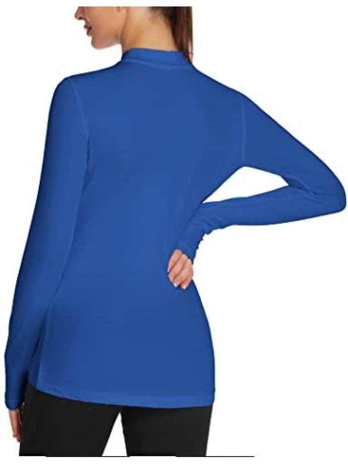 Women's Thermal Micro-Fleece Tops Mock Neck Long Sleeve Running Shirt Workout Tops with Thumbholes 