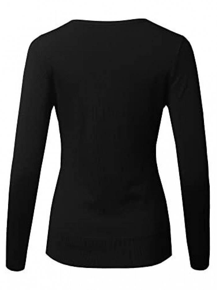 VUE Women's Basic Long Sleeve Scoop Neck Sweater Knit Top 