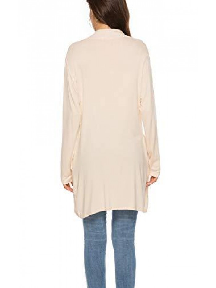 Casual Long Sleeve Open Front Lightweight Drape Cardigans with Pockets 