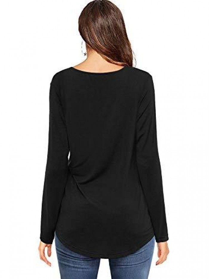 Womens Casual V Neck Short/Long Sleeve Criss Cross T-Shirt Blouse Tops 