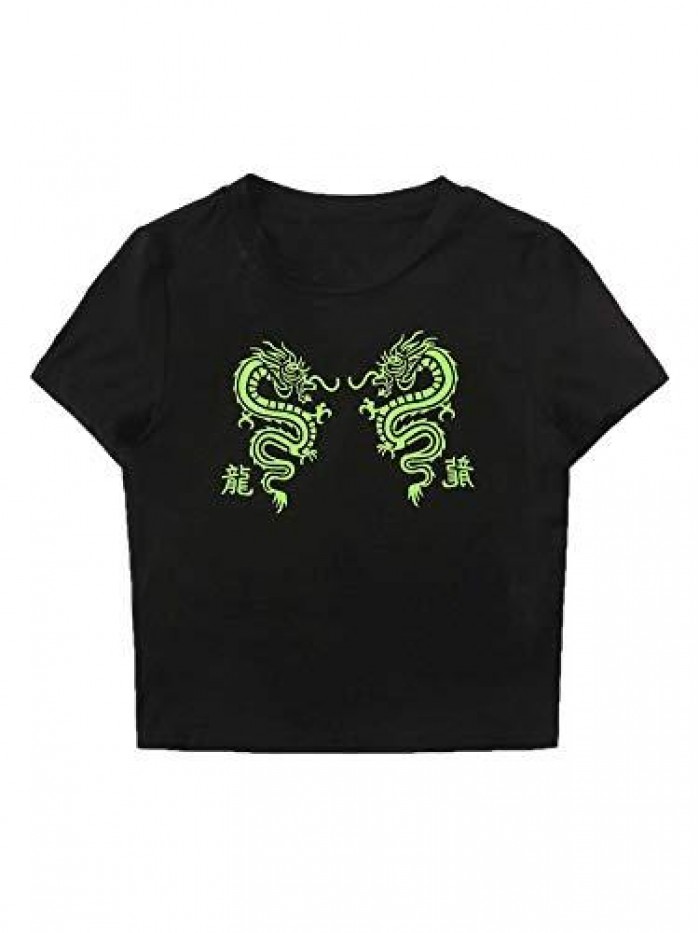 Women's Cactus Print Crop Top Summer Short Sleeve Graphic T-Shirts 