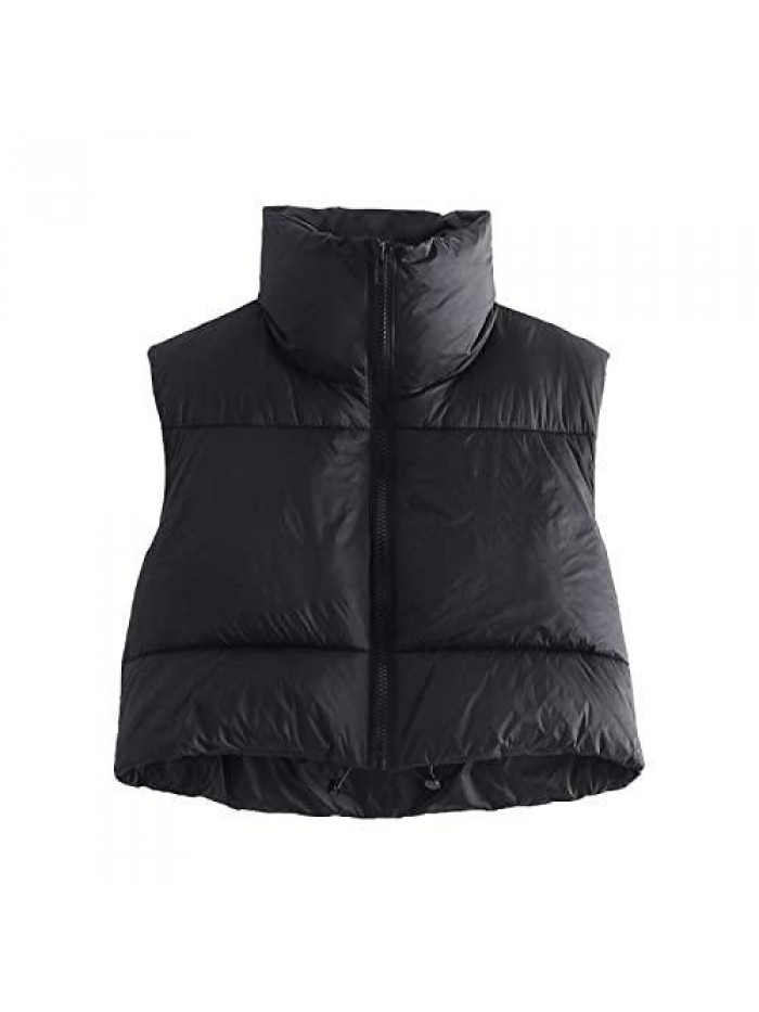 Women's Zip Up Waistcoat Gilet Stand Collar Sleeveless Cropped Puffer Quilted Lightweight Vest Winter Jacket Coat 