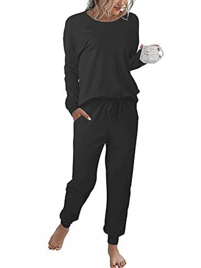 Pajamas Set Long Sleeve Women Sweatsuit with Jogger Pant 2 Piece Lounge Sleepwear Athletic Tracksuit Outfit Set 