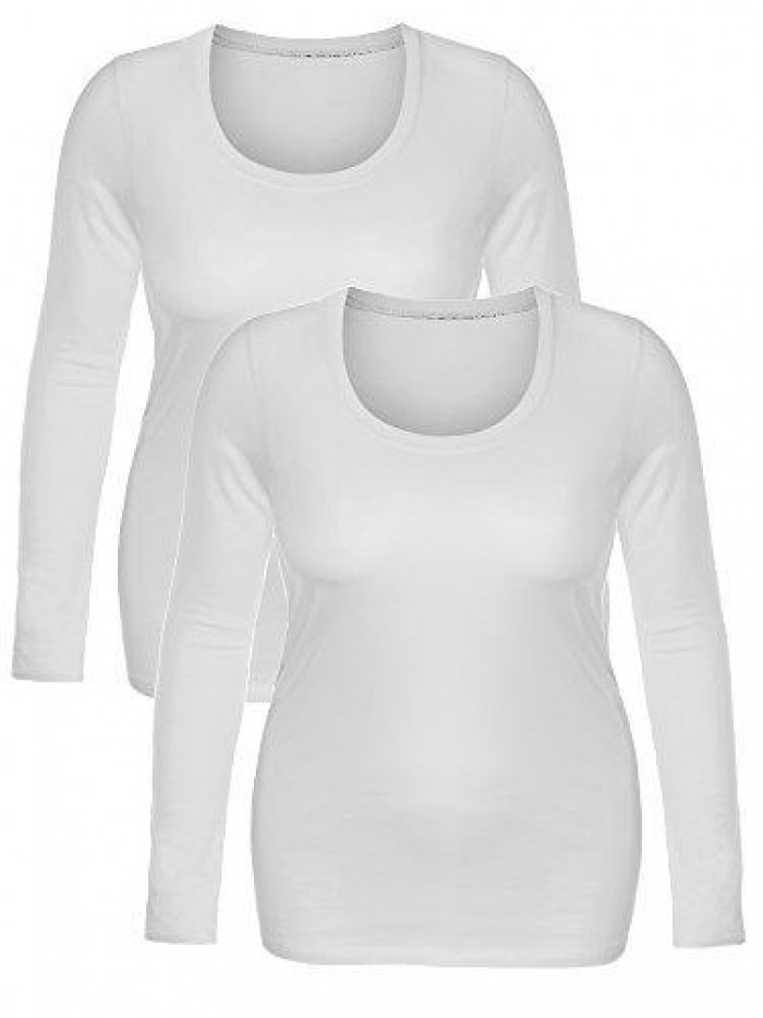 Women's Junior and Plus Size Basic Scoop Neck Tshirt Long Sleeve Tee 