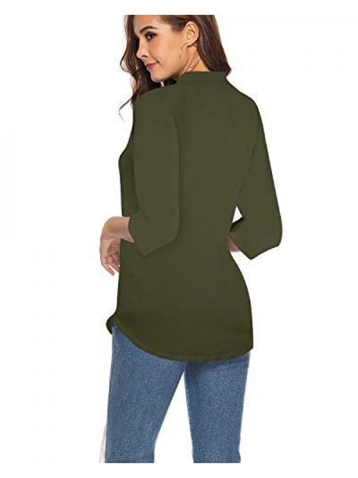 Women's 3/4 Sleeve V Neck Tops Casual Tunic Blouse Loose Shirt 