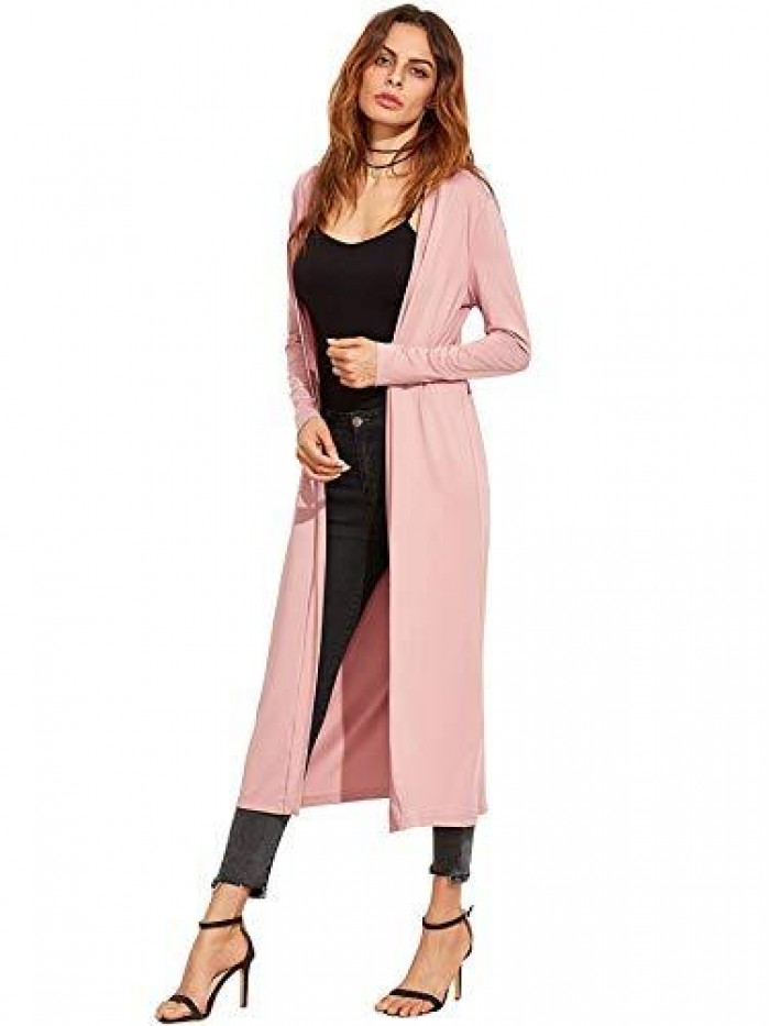 Women's Long Sleeve Open Front Long Maxi Cardigan Longline Duster Coat 