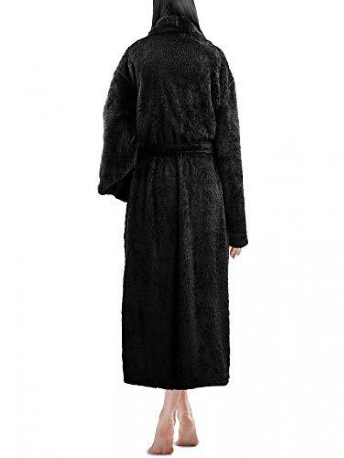 Premium Womens Plush Soft Robe Fluffy, Warm, Fleece Sherpa Shaggy Bathrobe 