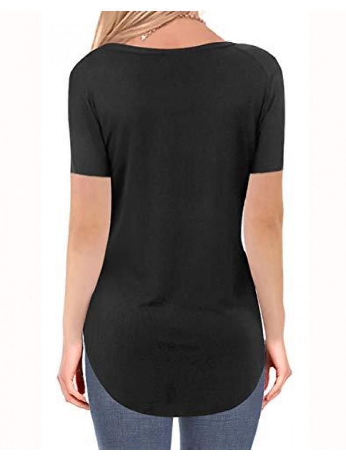 Womens Short Sleeve V-Neck Loose Casual T-Shirts Summer Tops 