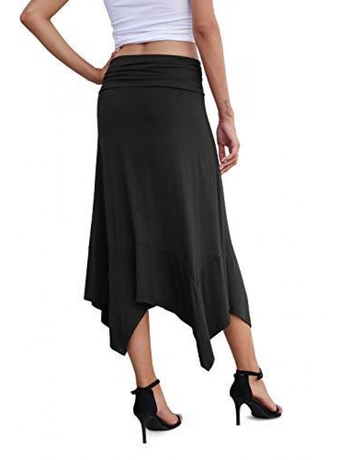 Women's Summer Casual Skirts Soft Fit Flowy Handkerchief Hemline Midi Skirt 