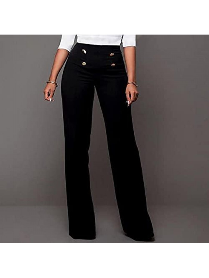 Bootcut Work Pant Solid Color High Waist Straight-Leg Wide Leg Pants Breathable Comfy Spring Summer Casual Pants 
