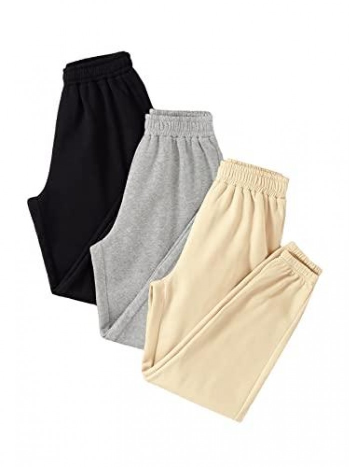 Women's 3 Packs Drawstring Elastic Waist Thermal Sweatpants with Pockets 