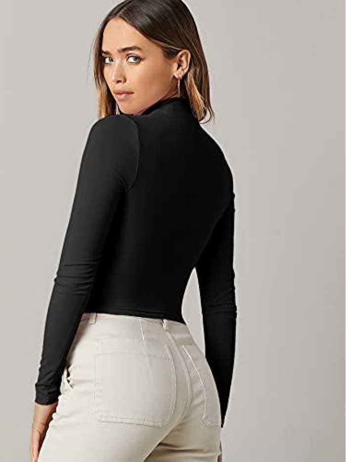 Women's Basic Mock Neck Long Sleeve Fitted Crop T Shirt Top 