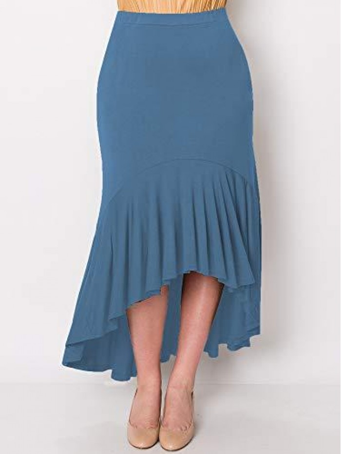 Womens Asymmetrical High Low Ruffle Hem Skirt - Made in USA 