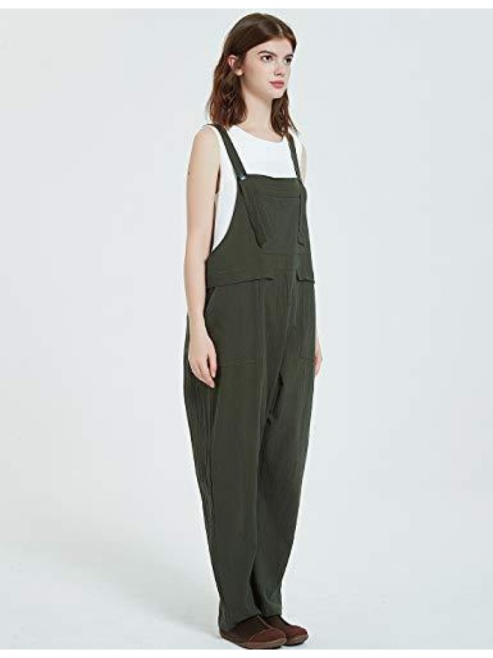 Gihuo Women's Fashion Baggy Loose Linen Overalls Jumpsuit