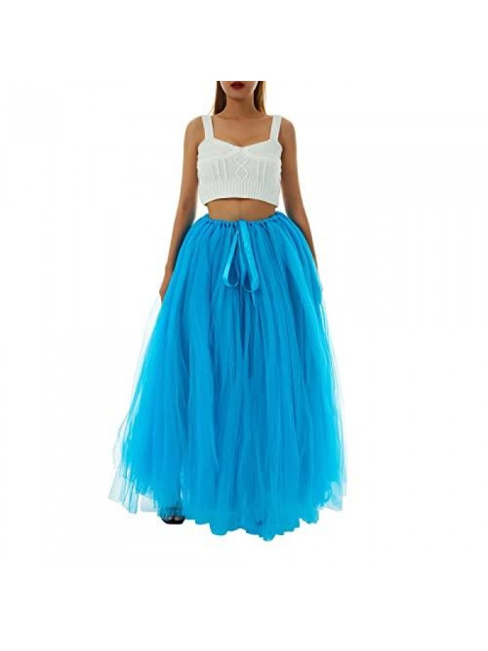 Elegant Long Lace Up Tutu Skirt Mesh Tiered Solid Color Ballet Tulle Maxi A-line Puff Skirts for Ball Gown 