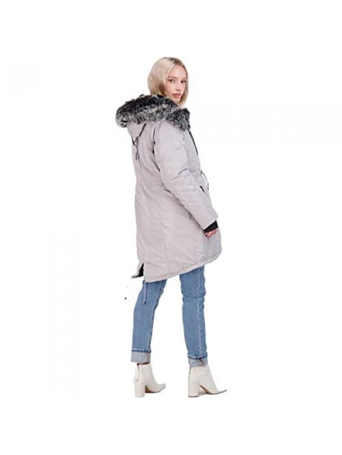 Madden Women's Faux Fur Lined Mid-Length Anorak Jacket with Hood 