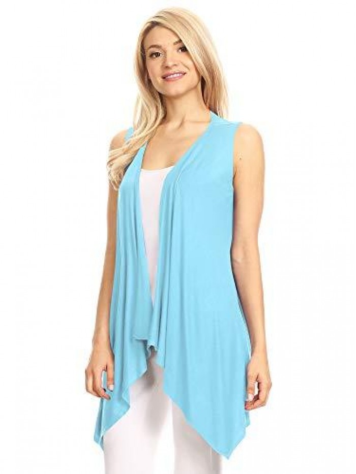 Women's Sleeveless Ombre/Solid Draped Open Front Cardigan Vest Asymmetric Hem Plus Size - Made in USA 