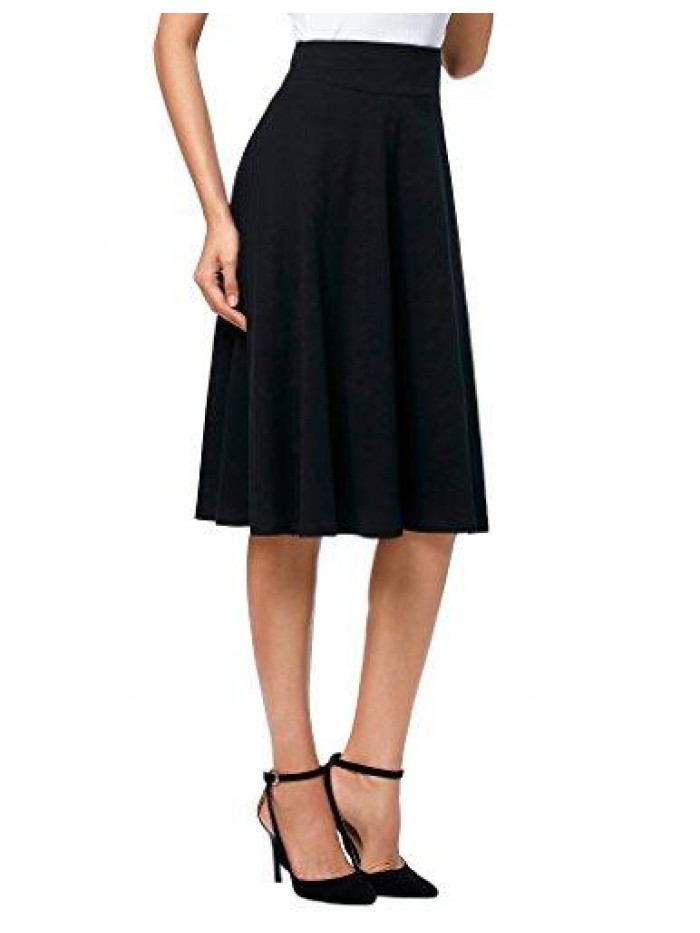 Kasin Flared Stretchy Midi Skirt High Waist Jersey Skirt for Women 