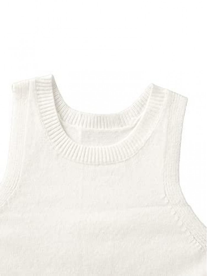 Women's Casual Sleeveless Crop Tank Top Ribbed Knit Vest Pullover Sweater 