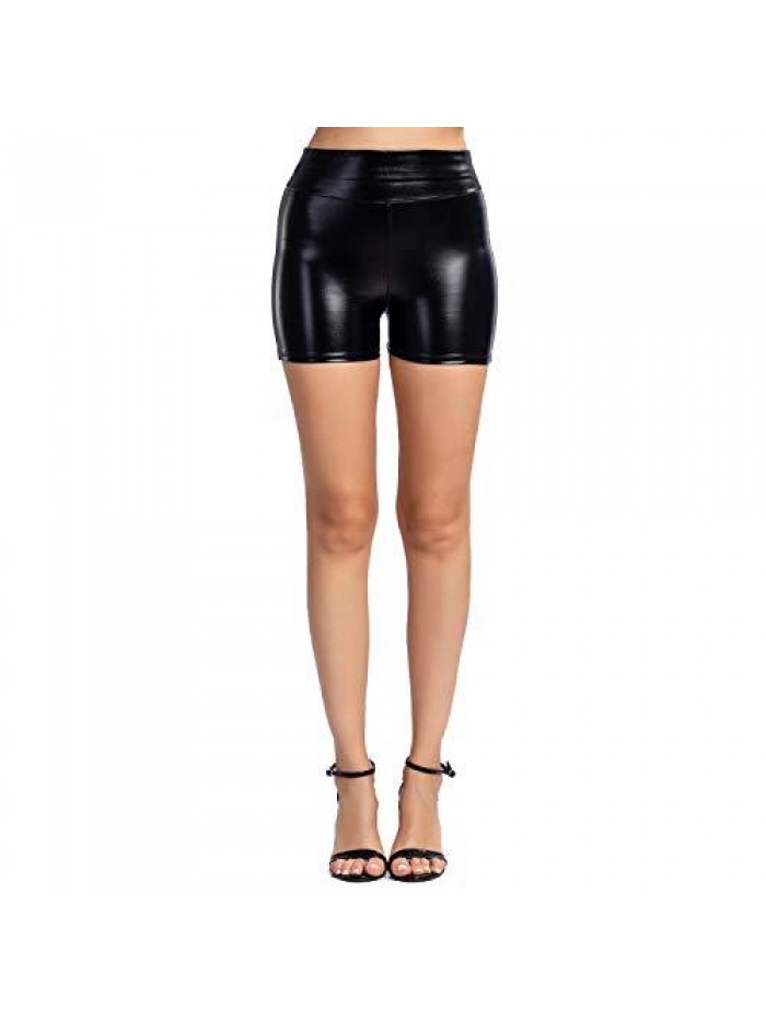 Women's Flexible Club Faux Leather Shorts High Waisted Sexy Disco Short Hot Pants 