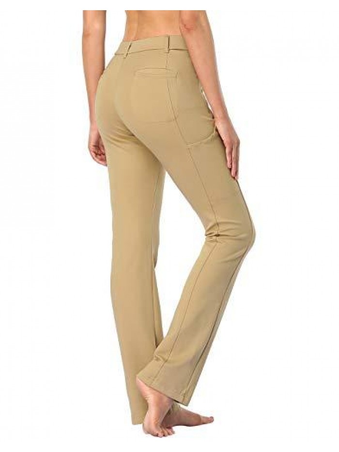 Yoga Dress Pants for Women Straight Leg Pull On Pants with 8 Pockets 
