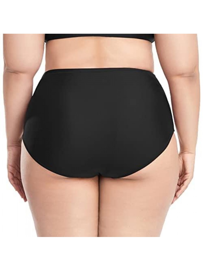 Women's Plus Size High Waisted Swim Bottoms Ruched Tummy Control Bikini Swimsuit Bottom 