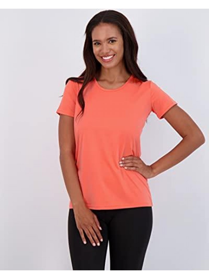 Pack: Women's Dry Fit Tech Stretch Short-Sleeve Crew Neck Athletic T-Shirt (Available in Plus Size) 