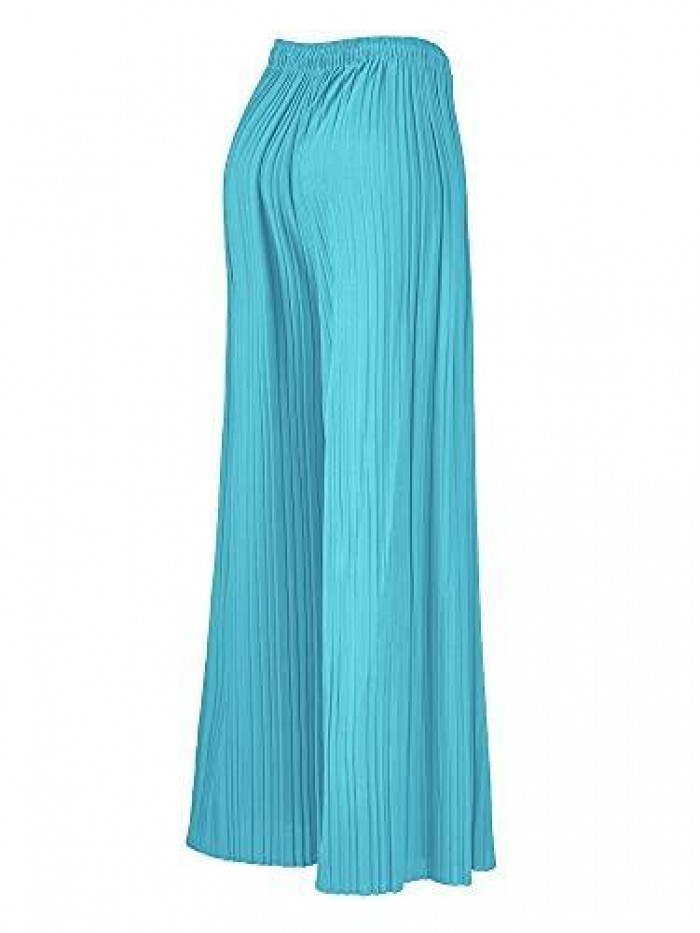 and Love Women's Ankle/Maxi Pleated Wide Leg Palazzo Pants with Drawstring/Elastic Band 