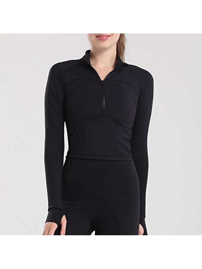 Women's Casual Yoga Jacket Slim Fit Long Sleeve Half-Zip Workout Athletic Track Tops 