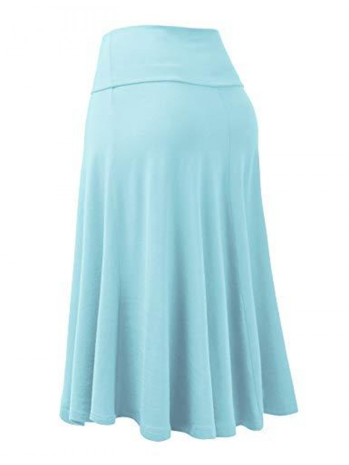 and Love Women's Solid Ombre Lightweight Flare Midi Pull On Closure Skirt S-XXXL Plus Size 