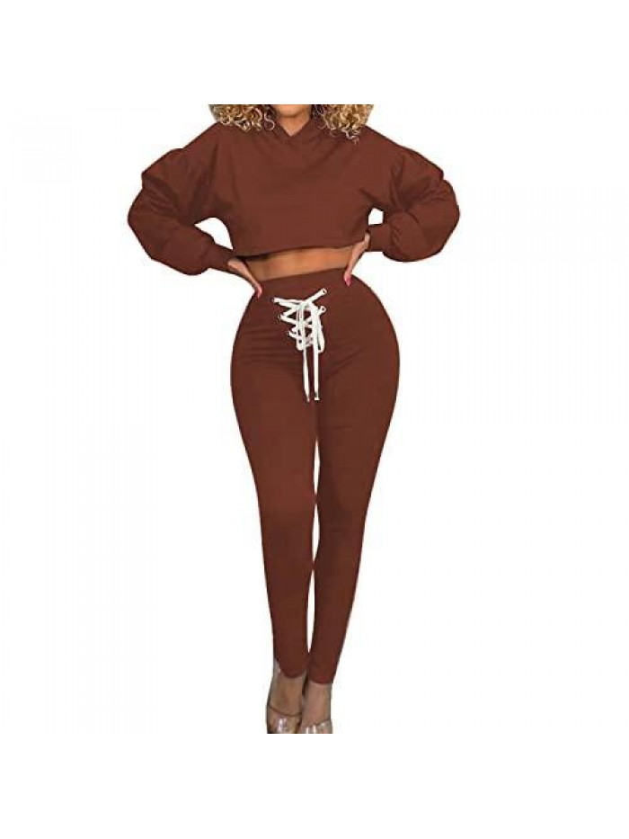 Sexy 2 Piece Outfits Crop Tops Tracksuits Bandage Sweatsuits Sets 