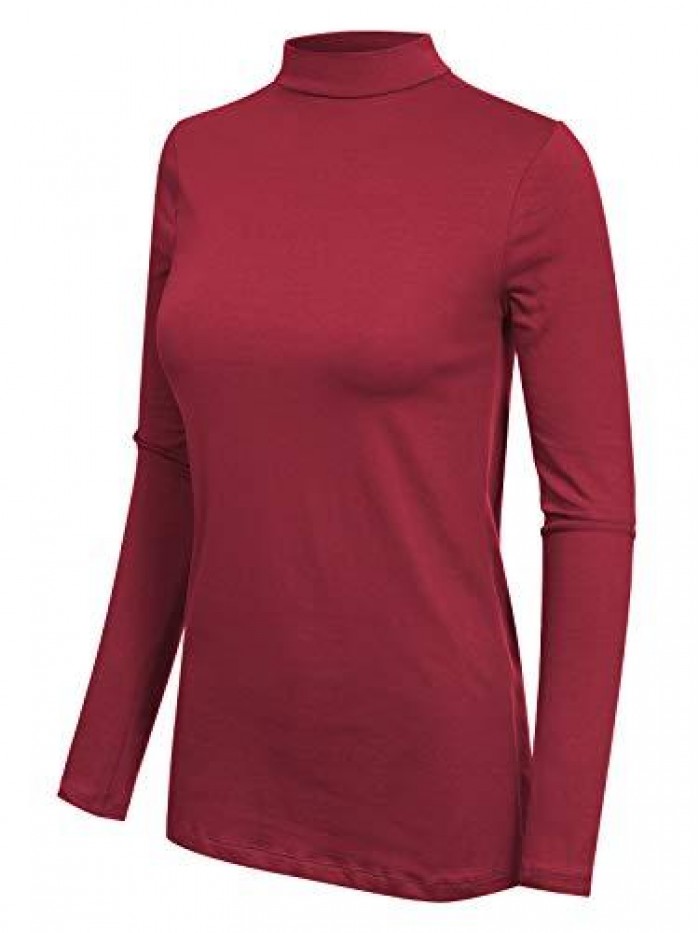 Women's Solid Tight Fit Lightweight Long Sleeves Mock Neck Top 