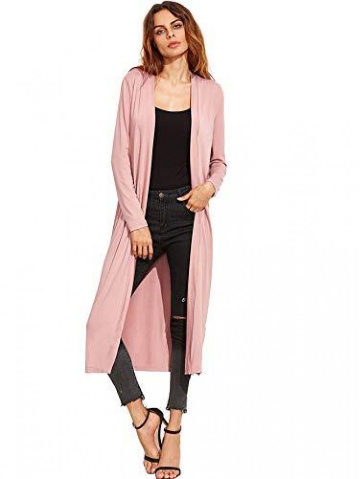 Women's Long Sleeve Open Front Long Maxi Cardigan Longline Duster Coat 